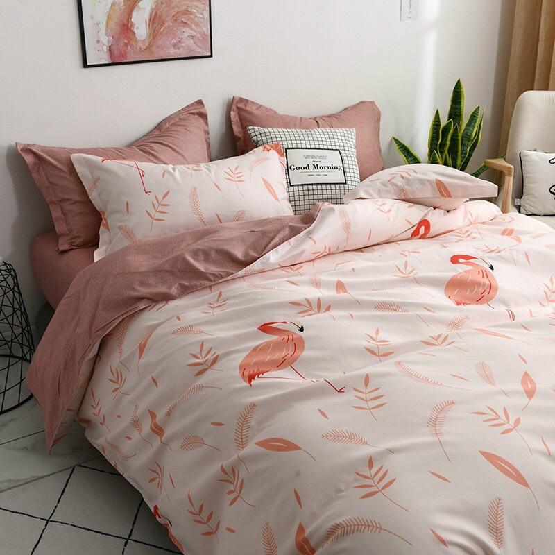 Bộ chăn ga Cotton Poly Họa tiết Hạc Cam - Hàng Nhập Khẩu