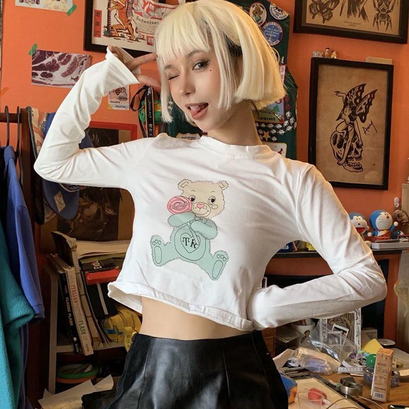 Áo Thun Tay Dài In Hình Hoạt Hình Thời Trang Hàn Quốc Dành Cho Nữ