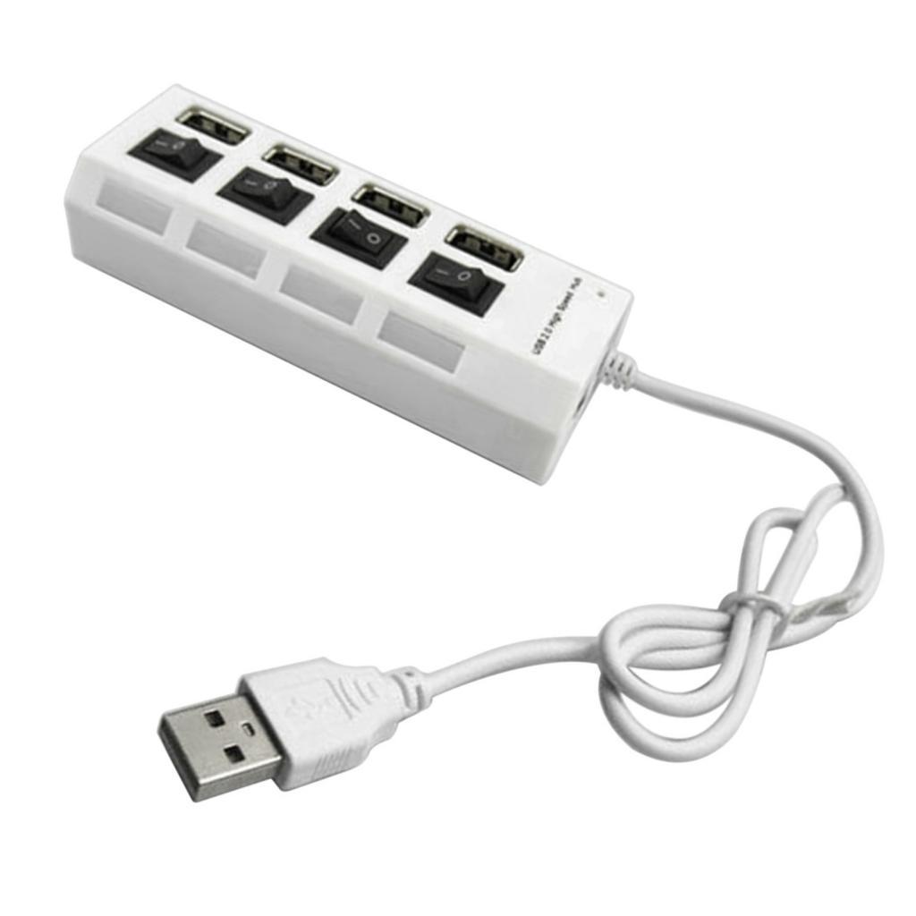 4 Port USB Splitter Portable Data Hub with Individual On/Off Switch and LED