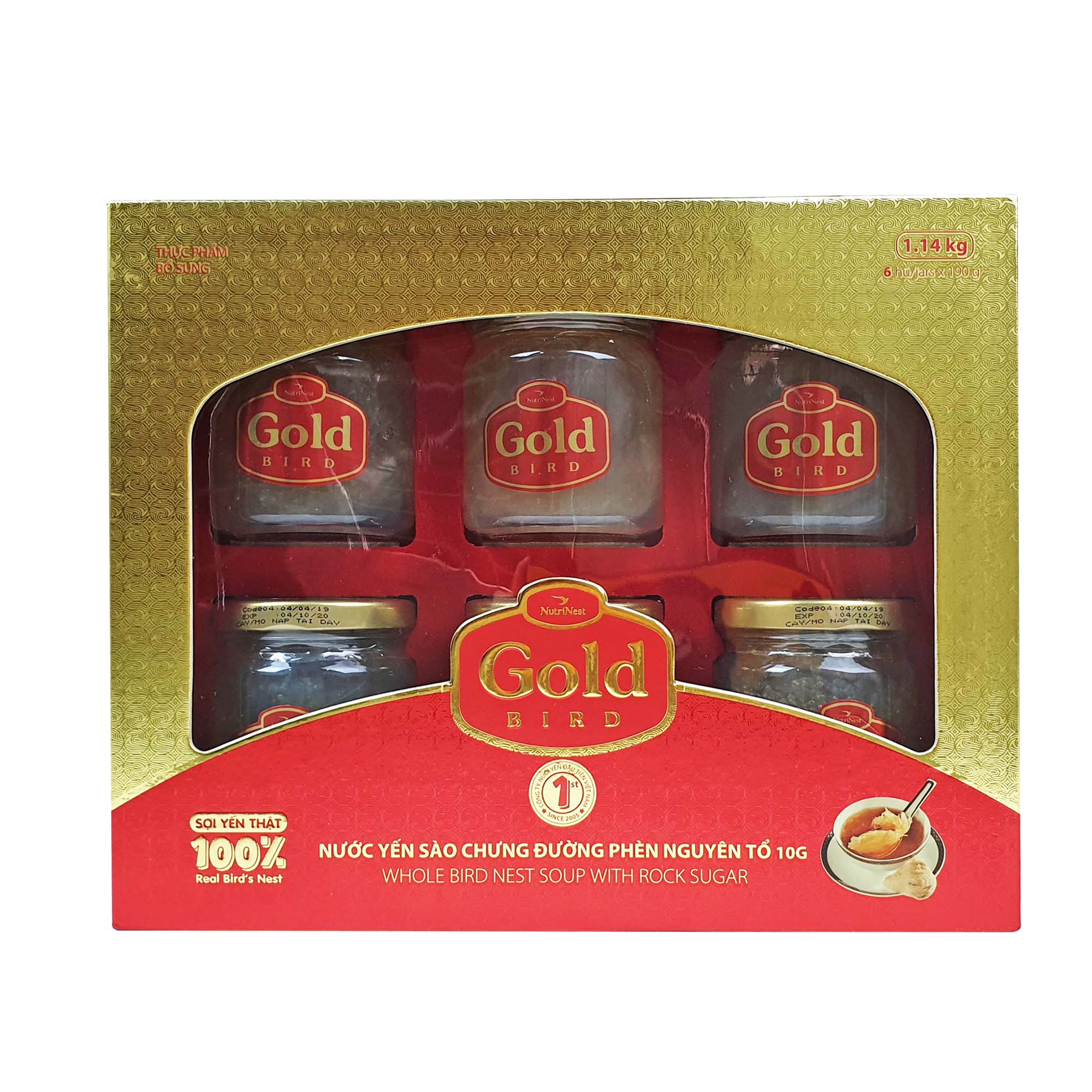 Hộp Quà Gold Bird - Nước Yến Sào Nguyên Tổ Chưng Đường Phèn - (6 hũ*190g)