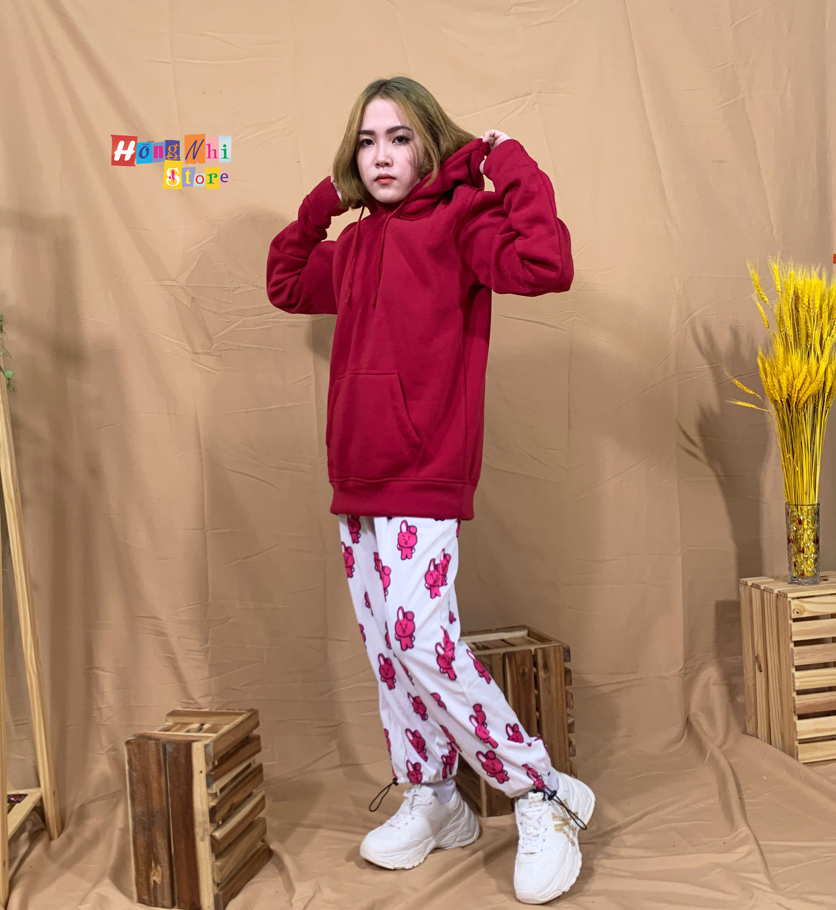 Áo Hoodie Trơn Màu Đỏ Đơn Cao Cấp Dáng Rộng Unisex Nam Nữ Mặc Được - MM