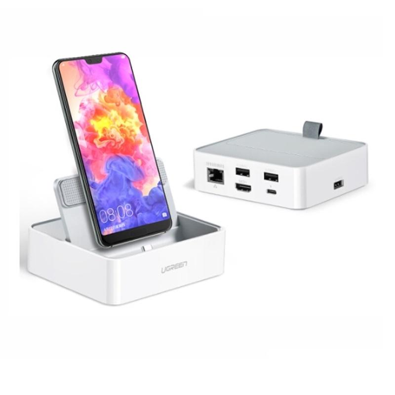 Ugreen UG50597CM194TK Màu Trắng Đế Chuyển Đổi USB TYPE C Sang 3 USB 3.0 + HDMI + Lan + cổng nguồn TYPE C - HÀNG CHÍNH HÃNG