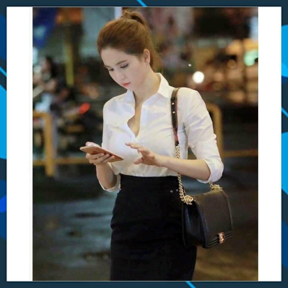 Áo sơ mi công sở, dáng suông, chất vải đẹp, áo sơ mi trơn dài tay