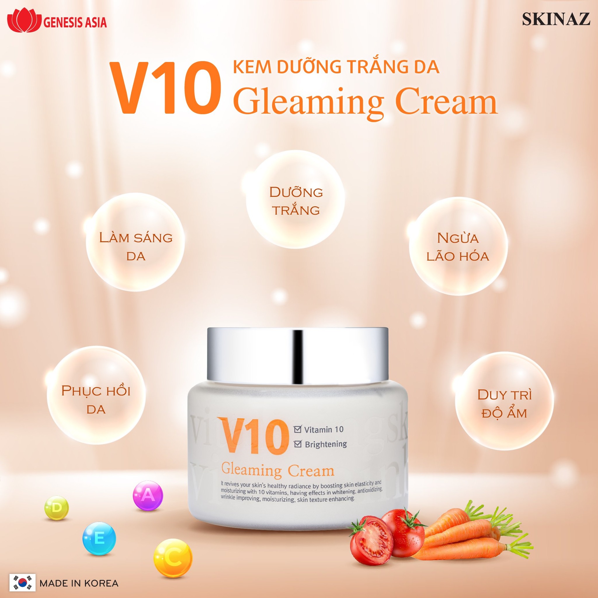 Hình ảnh Kem Dưỡng Trắng Da V10 Skinaz Hàn Quốc