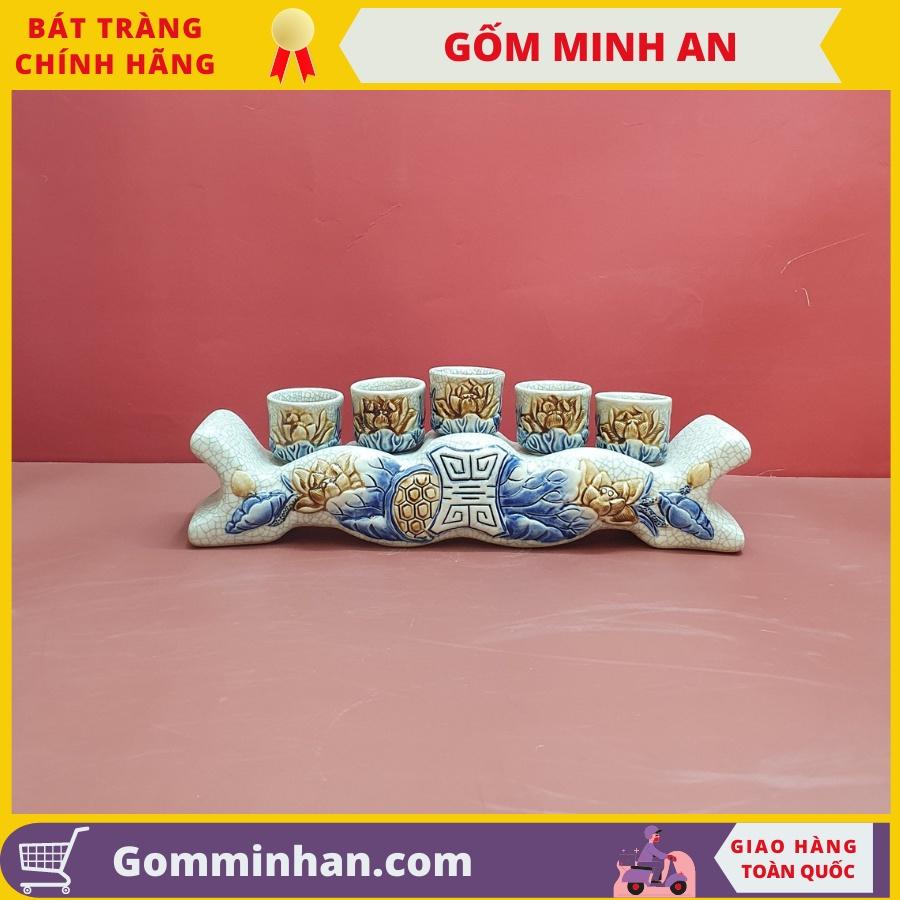 Kỷ Chén Thờ Sứ Men Rạn Đắp Nổi Cao Cấp- Kỷ Cong 3 chén- Gốm Sứ Bát Tràng- Gốm Minh An