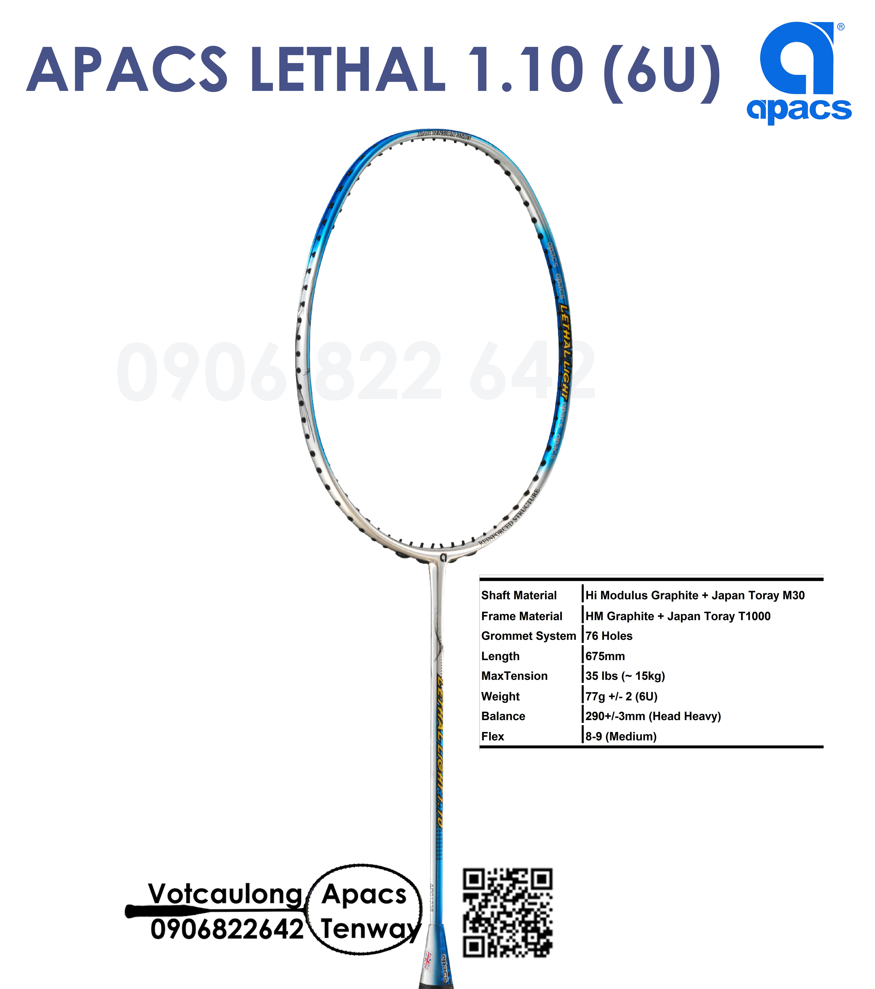 [Vợt cầu lông Apacs Lethal Light 1.10 - 6U] Siêu nhẹ như không, nặng đầu chuyên công