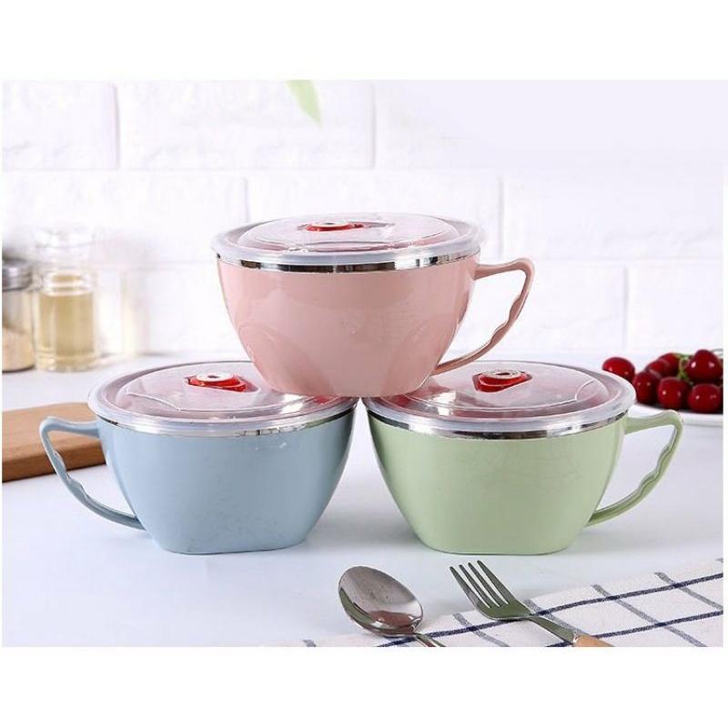 Tô ăn mì lõi inox cách nhiệt 2 lớp có nắp đậy và tay cầm