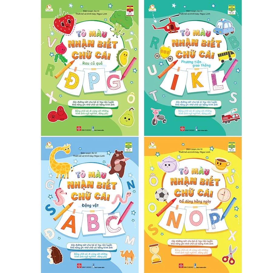 Combo 4 Tập - Tô Màu Nhận Biết Chữ Cái