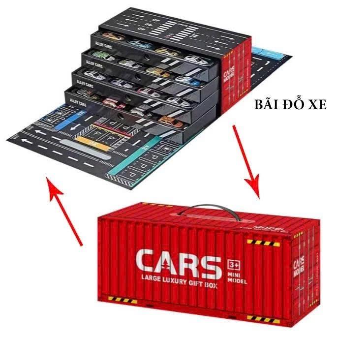 Mô Hình 30 và 48 Xe Thể Thao Bằng Hợp Kim Chạy Đà Đường Đua Hộp Đựng Hình Thùng Container