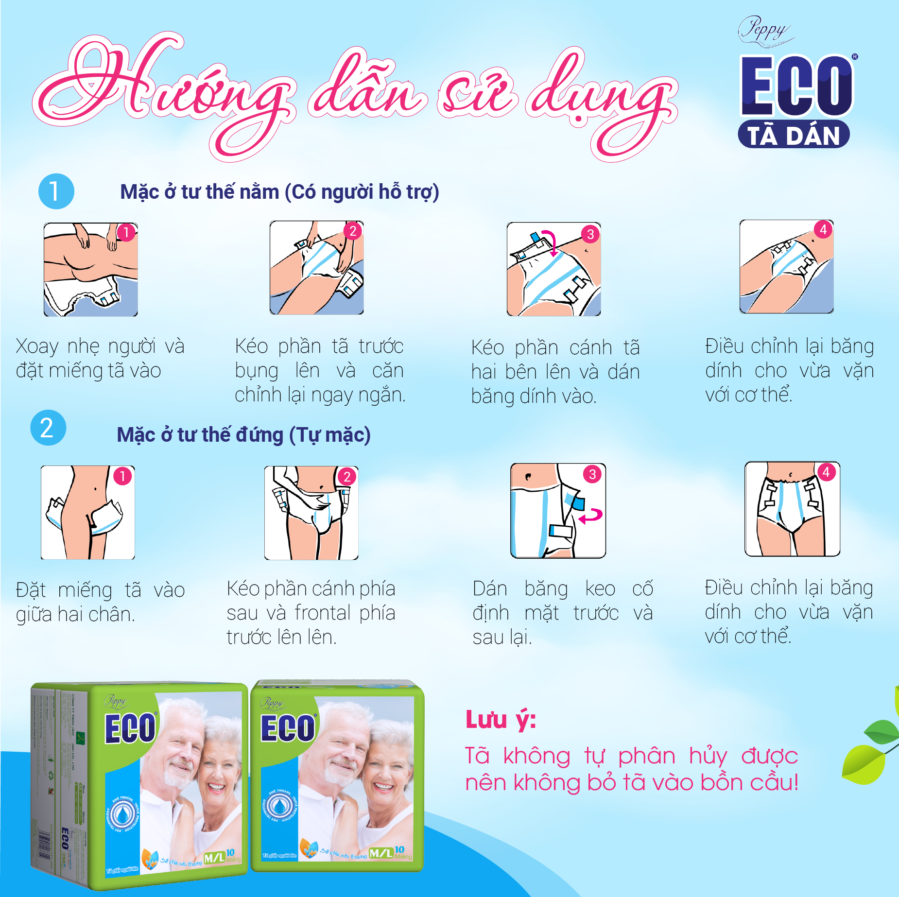 Combo 2 Tã Dán Người Lớn Peppy Eco Siêu Thấm Size M/L (10 Miếng)