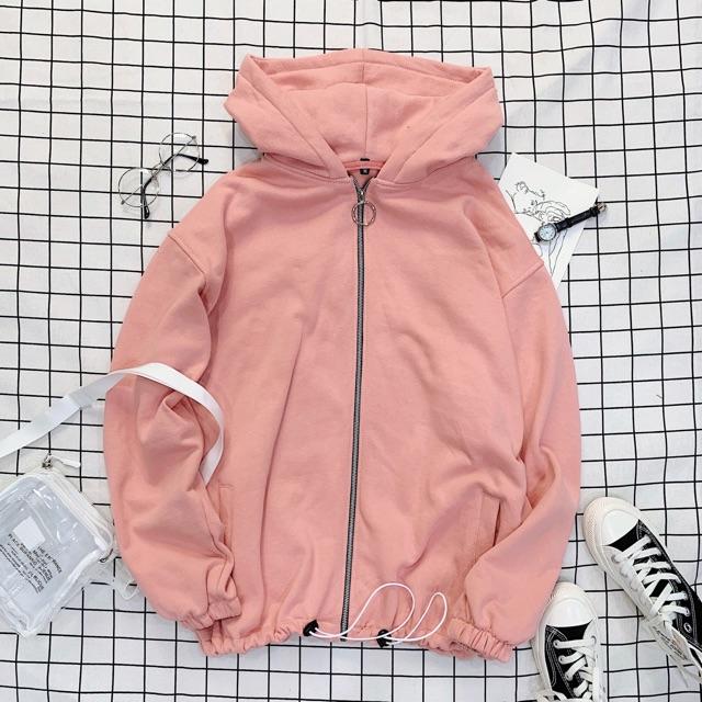 Áo Khoác Hoodie Dây Kéo Hồng Unisex