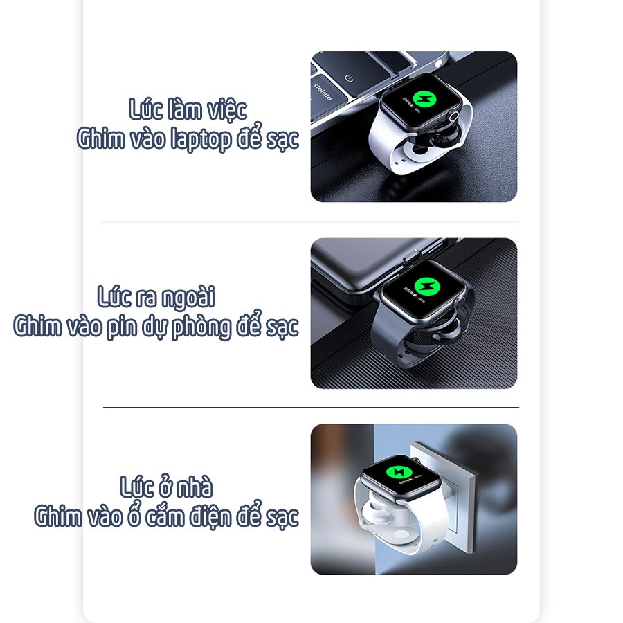 Đế Sạc Không Dây cho đồng hồ thông minh Apple Watch 38/40/42/44mm Series 1/2/3/4/5/6/Se cổng cắm USB cao cấp loại bỏ túi (Mã 887) - Trắng, Đen.