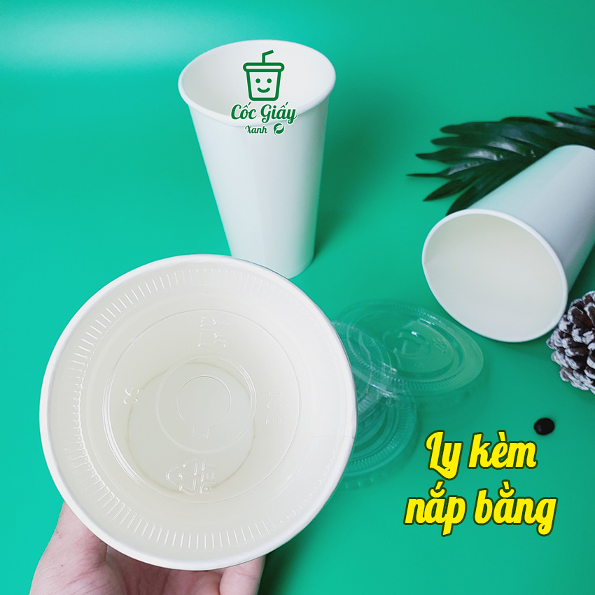 Combo 50 CỐC GIẤY XANH 500ml CÓ NẮP BẬT Dùng Để Bán Cafe, Trà Sữa Cứng Cáp, Kín Kẽ, Dày Dặn