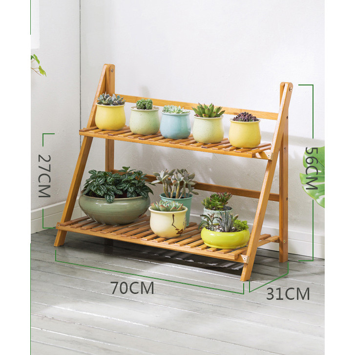 Giá kệ gỗ mini trang trí 2 Tầng để lọ hoa cây cảnh đồ lưu niệm Loại Chữ A 2 tầng chắc chắn bằng Gỗ Tre chống mối mọt cong vênh,Kích thước 70 x 31 x 56 - Giá kệ gỗ mini trang trí cây cảnh lọ hoa trong nhà hoặc ngoài trời