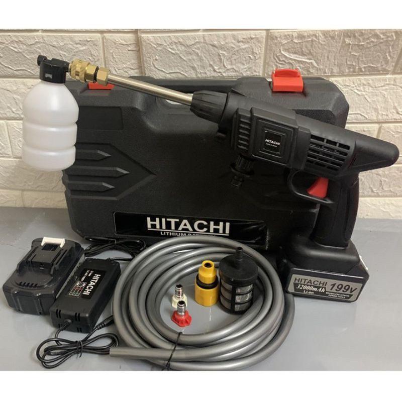máy rửa xe chạy pin HITACHI 199v nhập khẩu,tặng kèm bình tạo tuyết