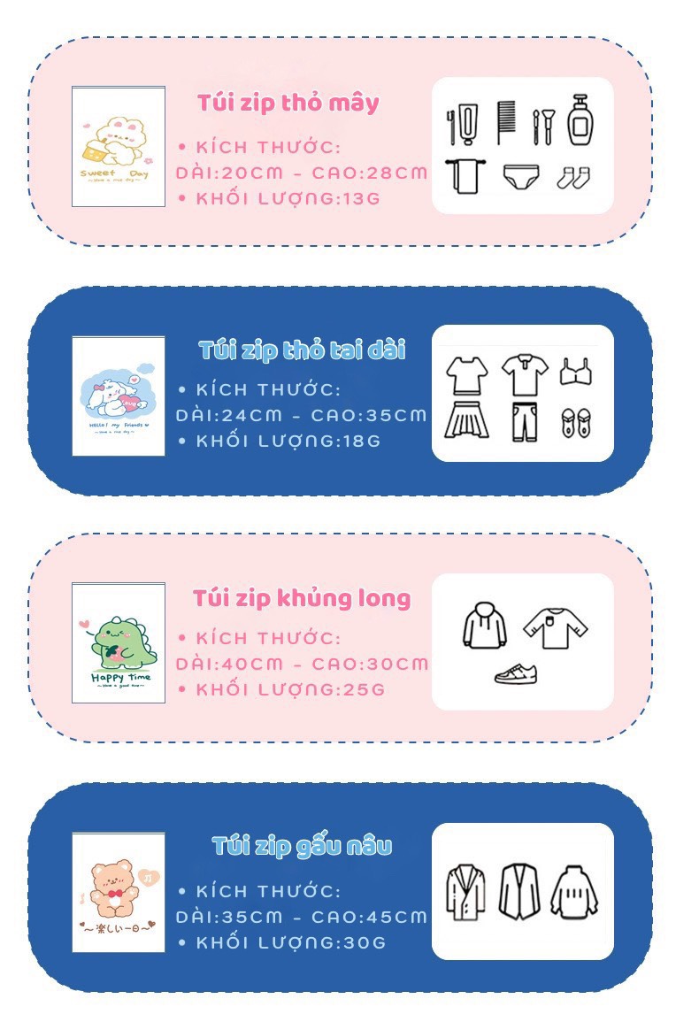 Túi Zip Mẫu Hoạt Hình Đựng Quần Áo, Đồ Lót, Mỹ Phẩm, Giày Dép Tiện Lợi Đi Du Lịch Hoặc Cho Mẹ Đi Sinh