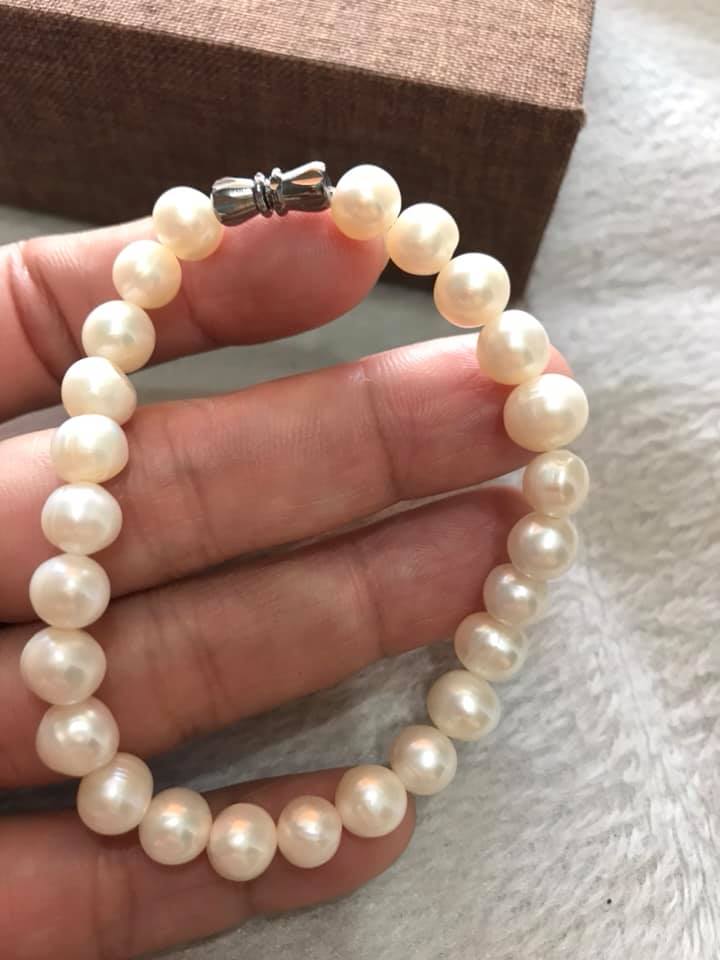 Vòng NGỌC TRAI NỮ ĐEO SIZE 7LY5 VÒNG GỒM 25 HẠT ĐÚNG CUNG SANH  MÀU TRẮNG