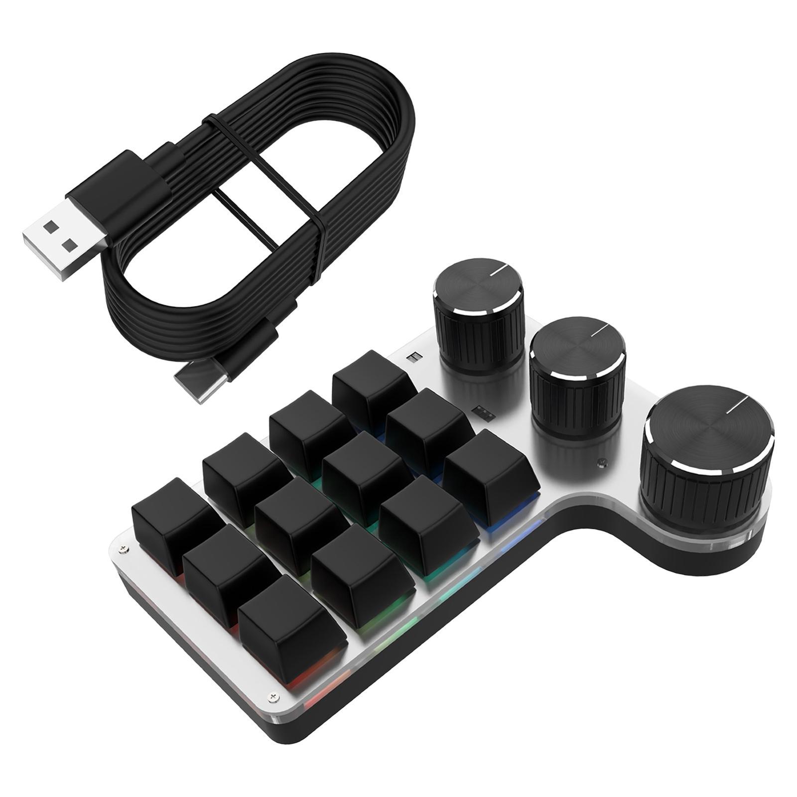 Portable Digital Keyboard Wireless 9 Keys 3 Knob Number Pad RGB for PC