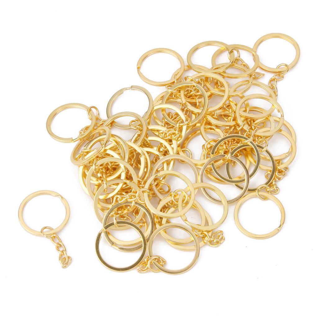 100 Pieces Alloy Split Keyring With Chains 25mm Gold