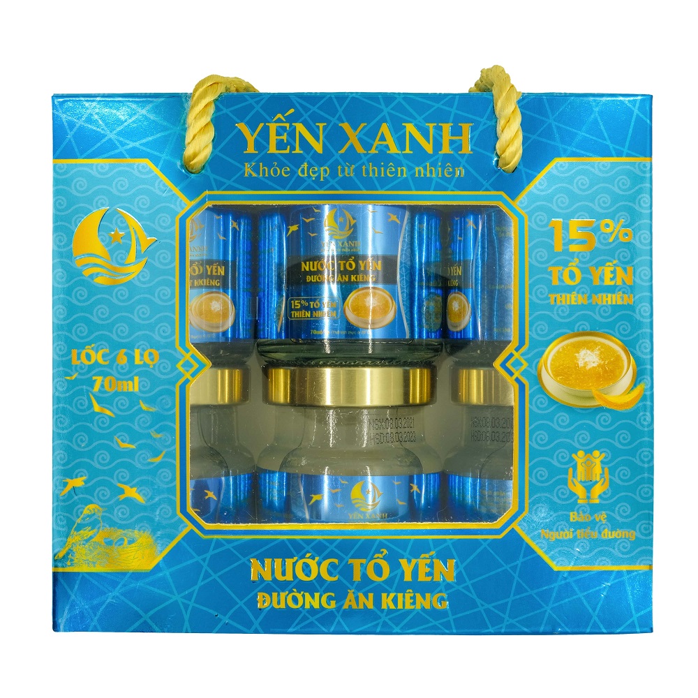 Nước tổ yến đường ăn kiêng - YẾN XANH (15% tổ yến) - Lốc 6 lọ x 70ml, tốt cho người bị tiểu đường, người cần ăn kiêng