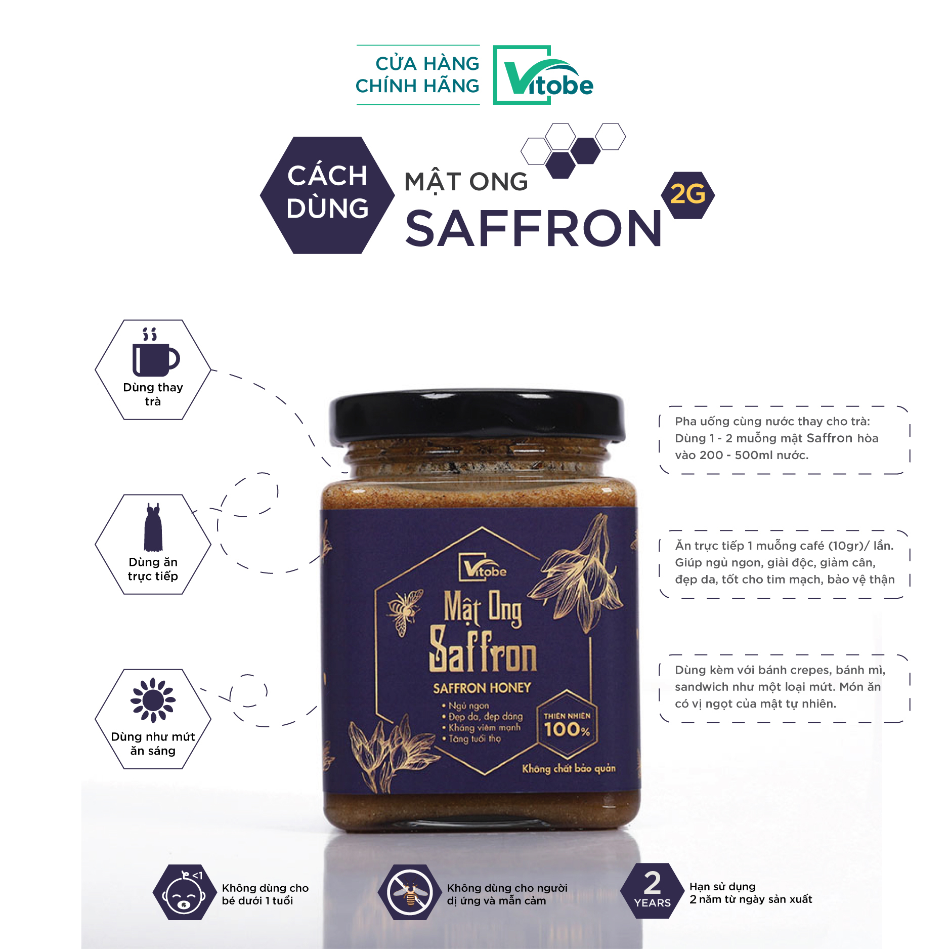 Mật Ong Saffron Vitobe , - Hữu Cơ 100%