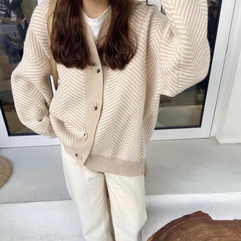 Áo Cardigan len sọc đan viền trơn hàng Quảng Châu dáng Ulzzang Lyn Closet C230L