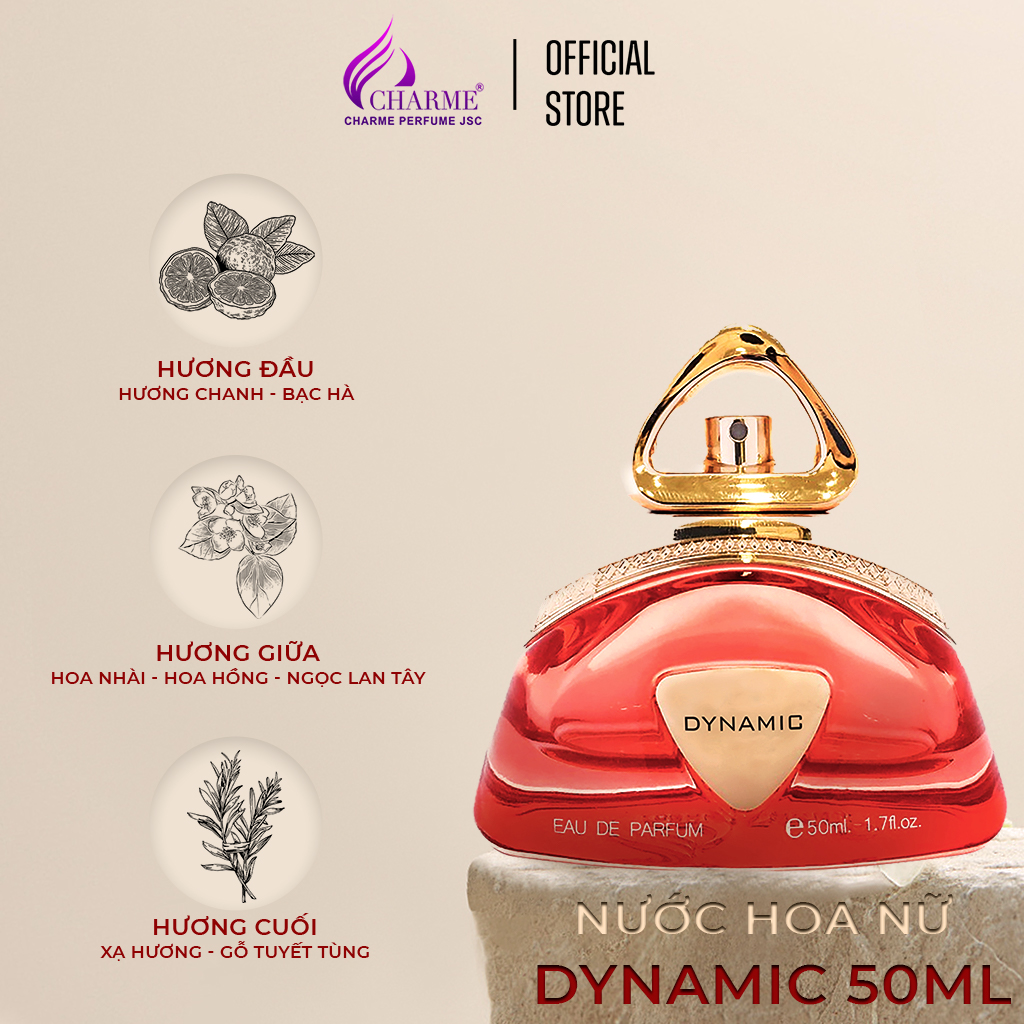 Nước hoa nữ cao cấp Charme Dynamic 50ml hương chang vàng tươi mát lưu hương lâu cho những cô nàng năng động