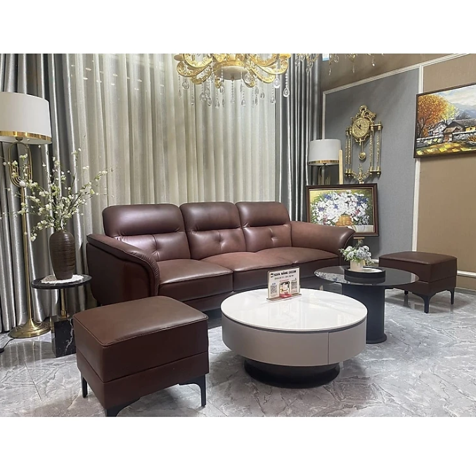 Sofa băng 100% da bò Italy Tundo màu nâu SFBCT06 hàng cao cấp chuẩn da bò nhập khẩu Ý