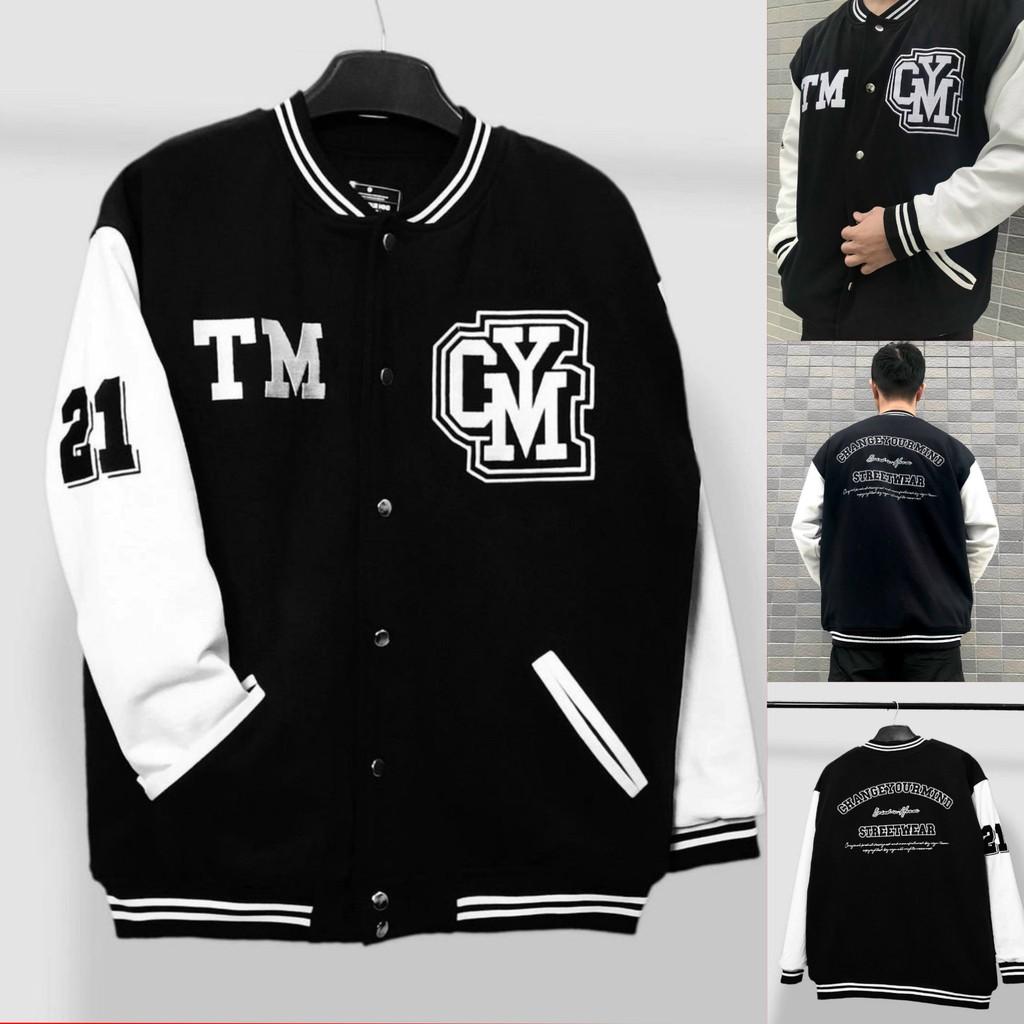 Áo Khoác Bomber Bóng Chày - Áo Khoác Dù Nam Nữ Unisex GYM-TM Màu Đen Có Form Rộng XL