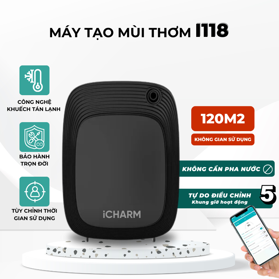 Máy khuếch tán tinh dầu không dùng nước i118 (20-100m2) - Tạo mùi thơm, khử mùi hôi trong phòng, spa, cửa hàng iCHARM