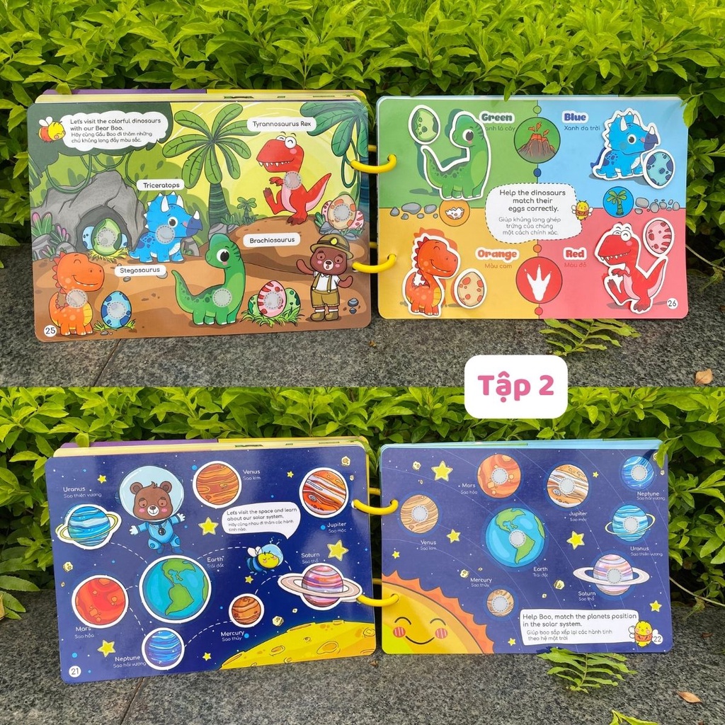 Học Liệu Montessori Bóc Dán Sách Dán Thông Minh Cho Bé Song Ngữ Anh Việt Nhiều Chủ Đề Đa Dạng