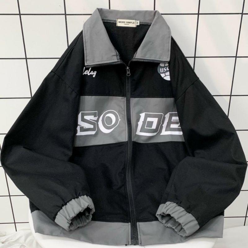 Áo khoác kaki USODEL _ Mẫu Áo kaki jacket túi hộp kéo zip in chữ phối màu unisex nam nữ thời trang mới phong cách hàn