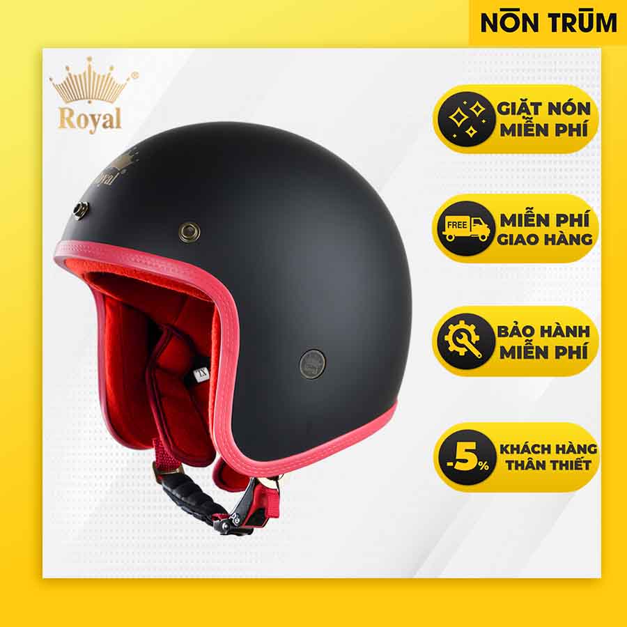 Nón bảo hiểm 3/4 Royal M20B Đen Mờ Viền Đỏ