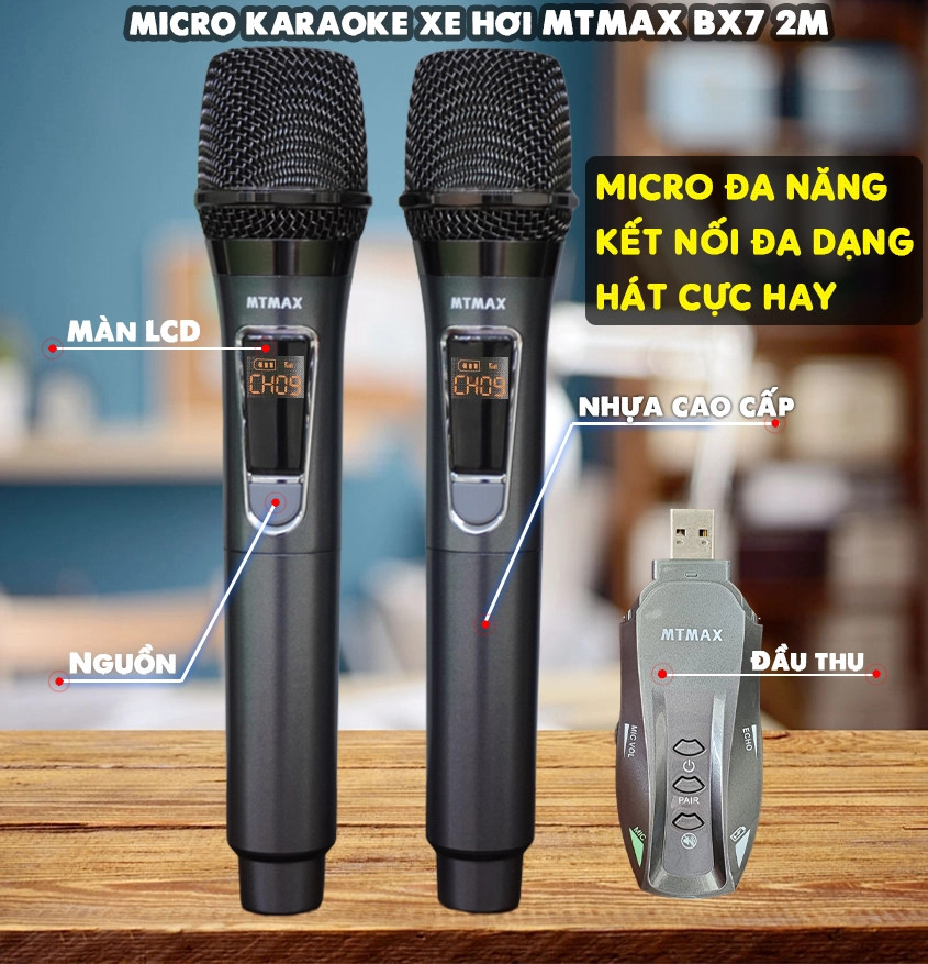 Micro karaoke dành cho ô tô MTMAX BX7 2M phiên bản mới đa năng cao cấp - Biến mọi loa nghe nhạc thành loa karaoke