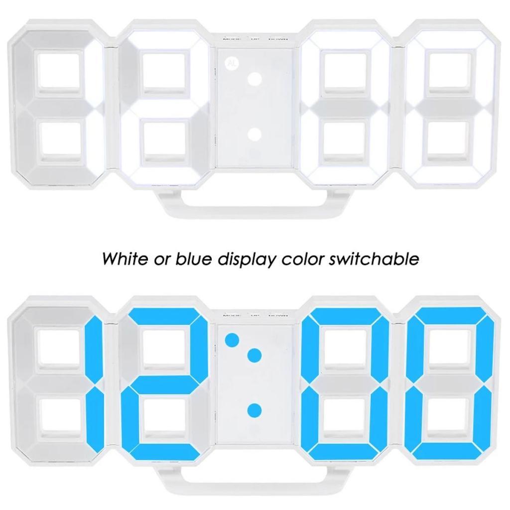 Digital 3D LED Wall Clock Alarm Clock Snooze 12/24 Hour Display USB