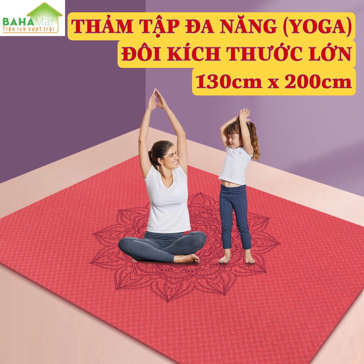 THẢM TẬP ĐA NĂNG (YOGA) ĐÔI KÍCH THƯỚC LỚN 130cm x 200cm  &quot;BAHAMAR&quot; mềm mại và thoải mái khi sử dụng trong nhà để bảo vệ đôi chân của bạn và để giảm tiếng ồn khi tập thể dục, chống thấm nước và mồ hôi