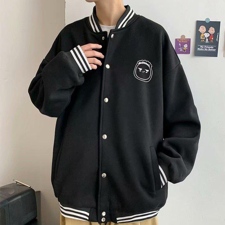 Áo Khoác Bomber Nỉ Thêu Mặt Cười Bông Form Rộng Dày Dặn Dành Cho Nam Nữ Unisex