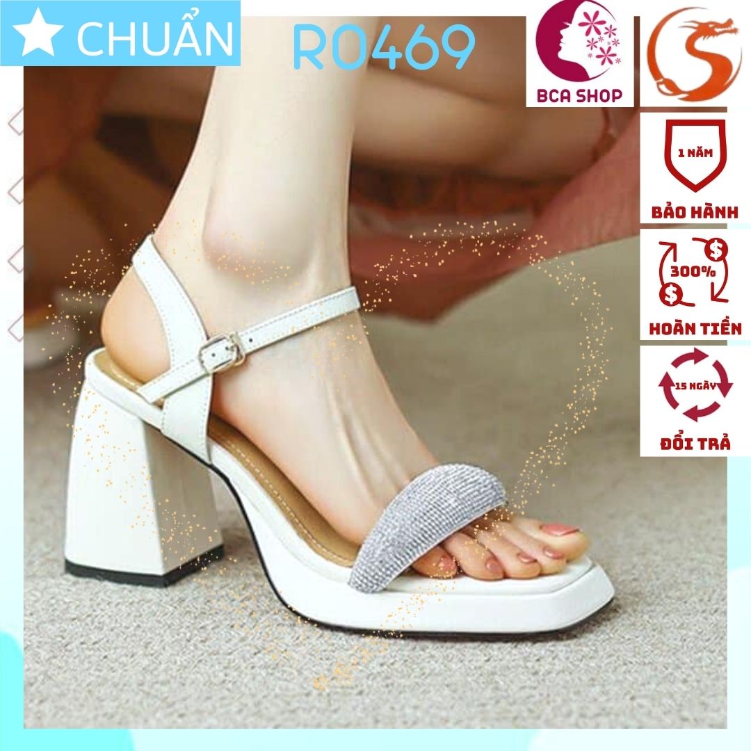 Giày SANDAL nữ gót vuông cao 8 phân RO469 ROSATA tại BCASHOP quai ngang lấp lánh - màu trắng