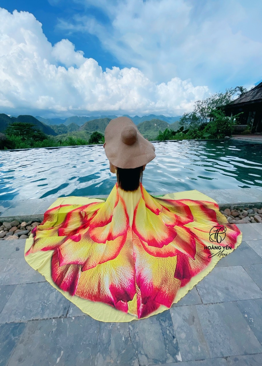 Váy đi biển, đầm maxi dài khoét eo xẻ tà dáng xoè HOANGYEN