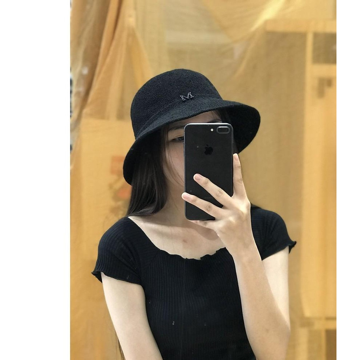 Mũ cói CHỮ M thời trang Hàn Quốc