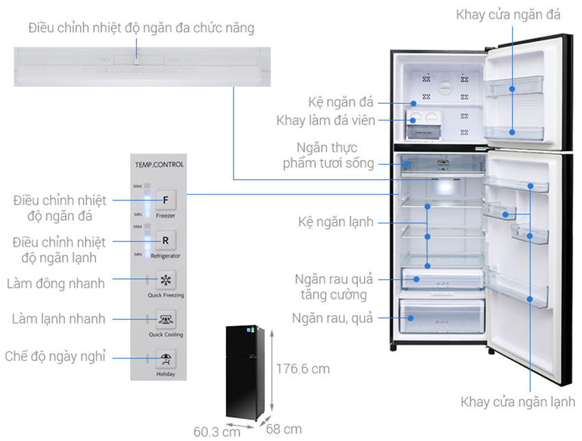 Tủ Lạnh Inverter Aqua AQR-IG386DN-GB (344L) - Hàng Chính Hãng