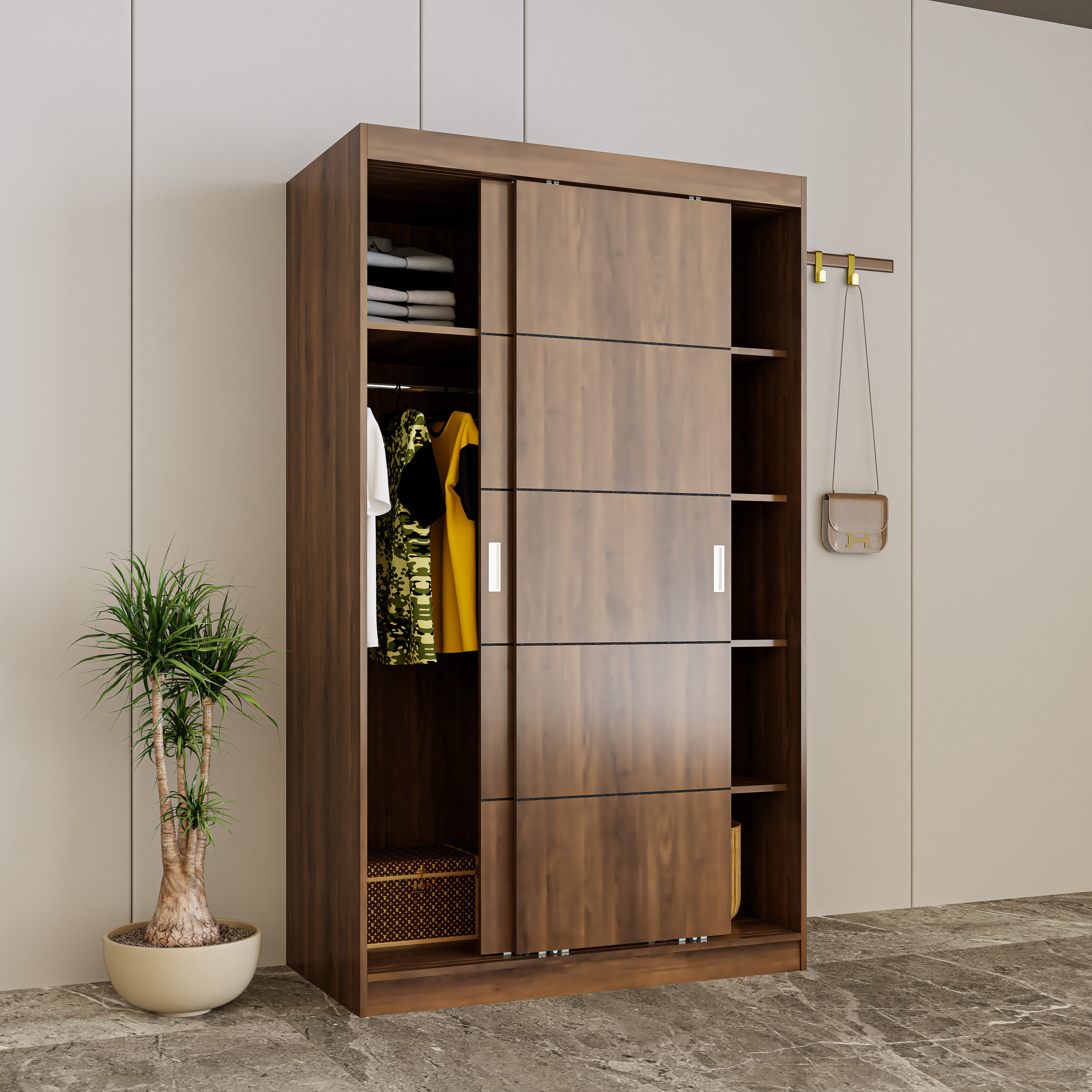HAPPY FURNITURE , Tủ treo quần áo cửa lùa - RUNI , TCL_005 , 120cm x 60cm x 203cm