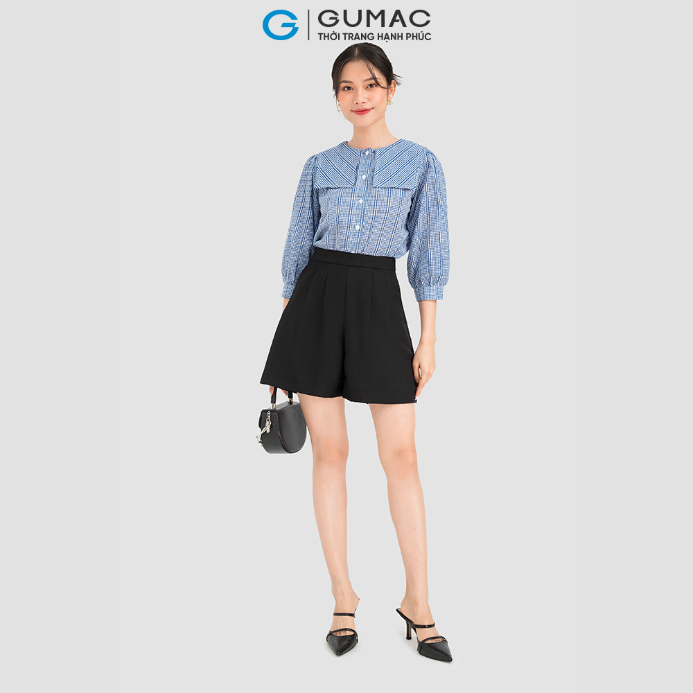 Áo kiểu caro GUMAC LA0836 cổ thủy thủ tay lỡ phồng nhẹ