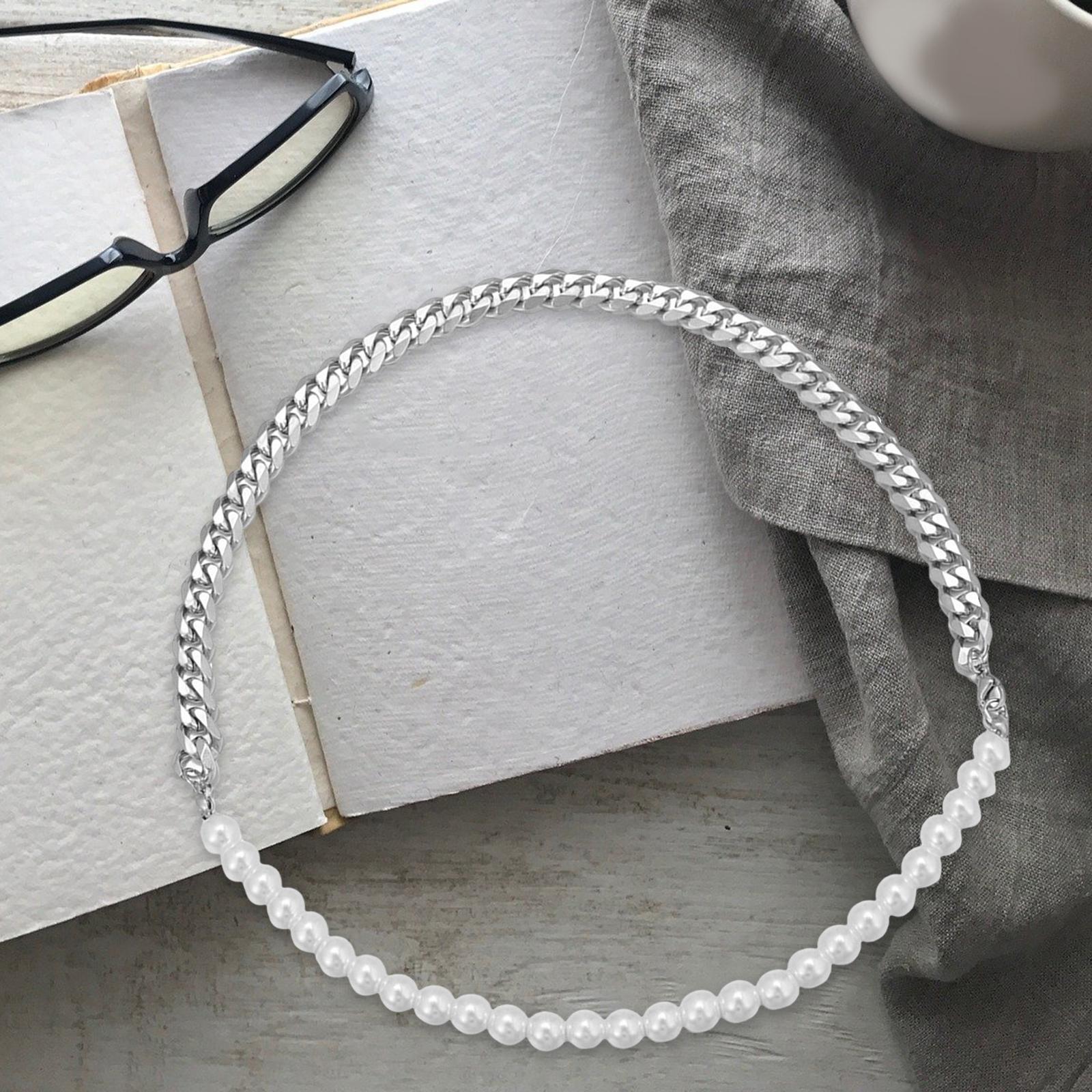 Stainless Steel Half Pearl Half Chain Necklace/Bracelet  Adjustable Size Easy to Match