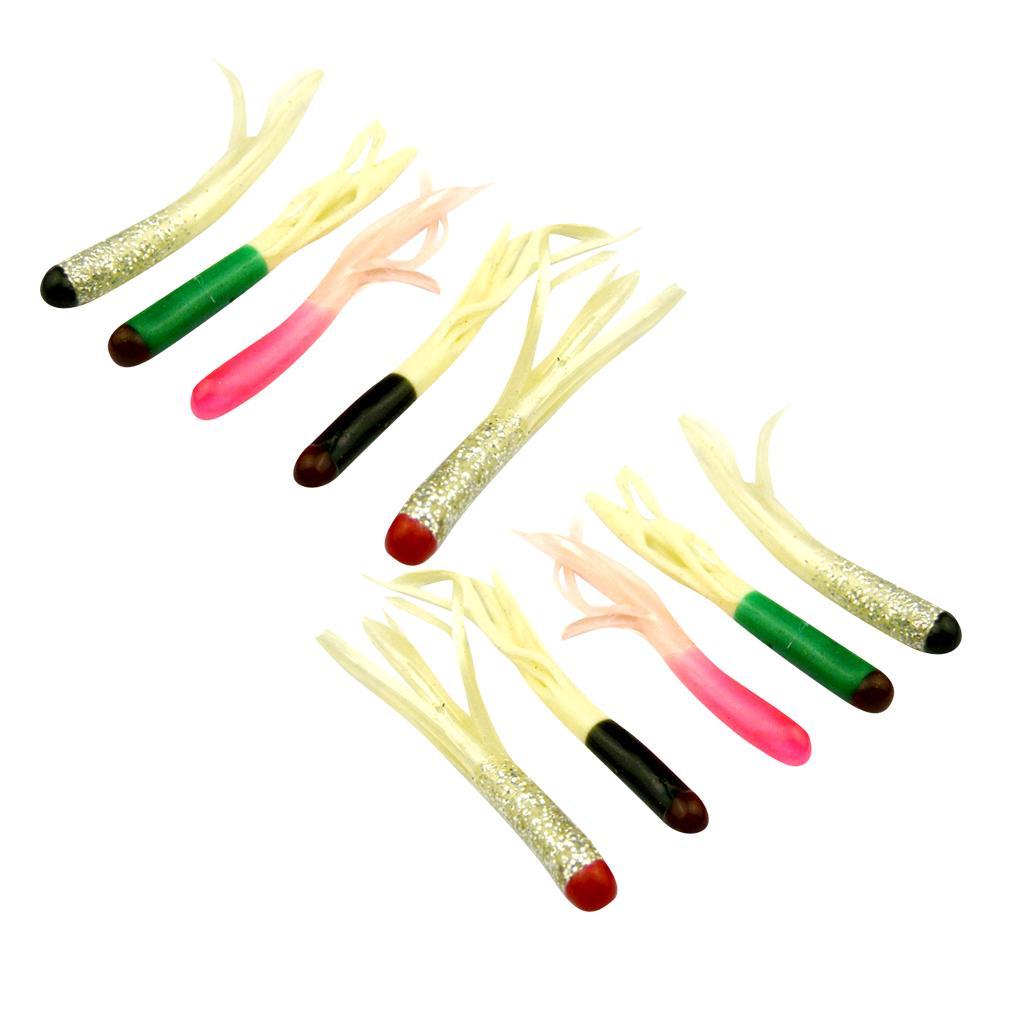 10pcs Lifelike Hoochie Squid Octopus Skirts Lures Soft Fishing Baits Saltwater Mixed Color 5cm