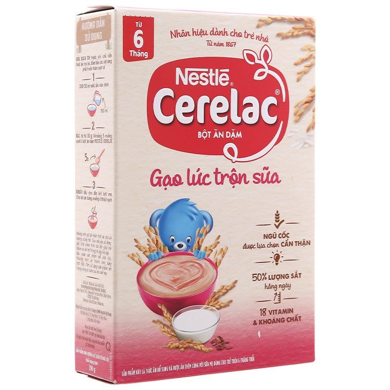 Bột ăn dặm Nestlé Cerelac gạo lức trộn sữa hộp 200g (từ 6 tháng)