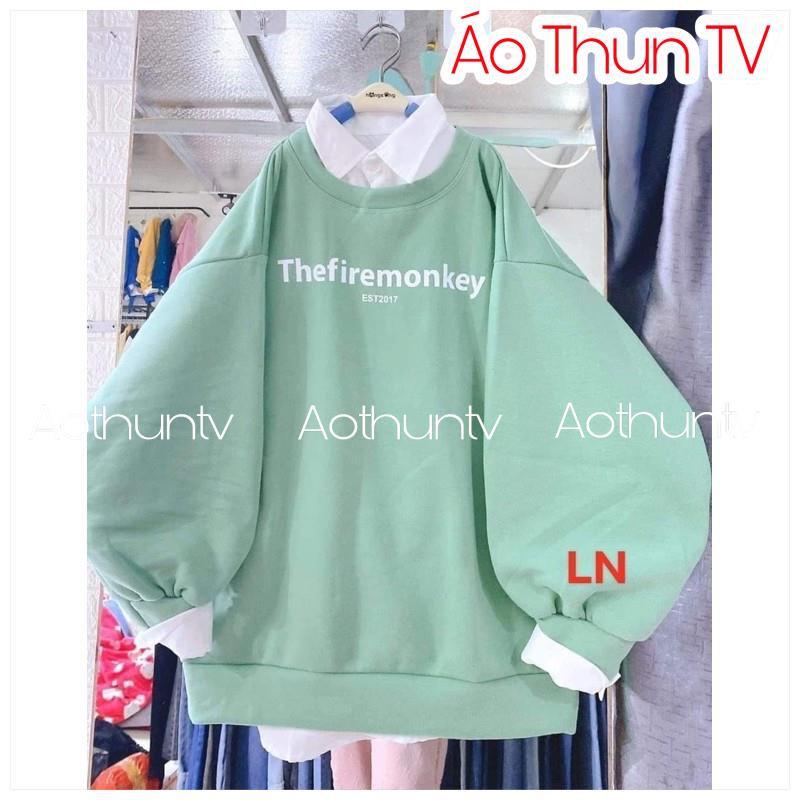Áo sweater nữ FREESHIP Áo nỉ bo gấu ép nổi chữ ngực dày ấm tay bồng form rộng co giãn 3 màu đen xanh hồng