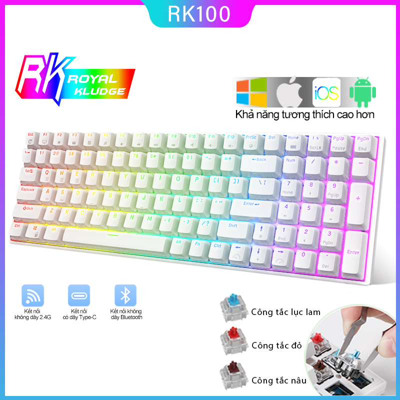 RK100 RGB HOTSWAP - Bàn phím cơ Bluetooth Royal Kludge RK84 100/ 84 phím kết nối 3 chế độ Có dây/Bluetooth/Receiver 2.4G [Hàng chính hãng