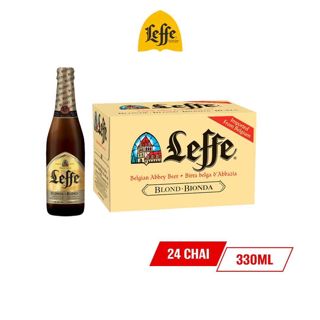Thùng 24 Chai Bia Leffe Blonde (Leffe Vàng) - Bia Thầy Tu Nhập Khẩu Bỉ (330ml/ chai)