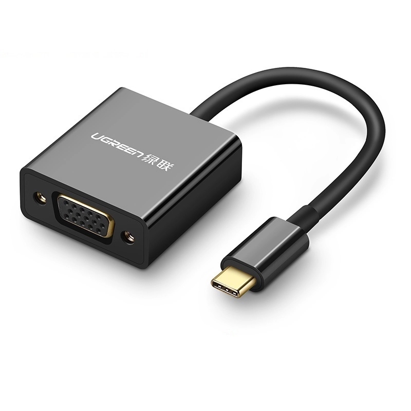 Cáp chuyển đổi USB-C dương Sang VGA âm cao cấp hỗ trợ 4K 2K vỏ nhựa dài 10cm màu Đen Ugreen TC50250CM140 Hàng chính hãng.